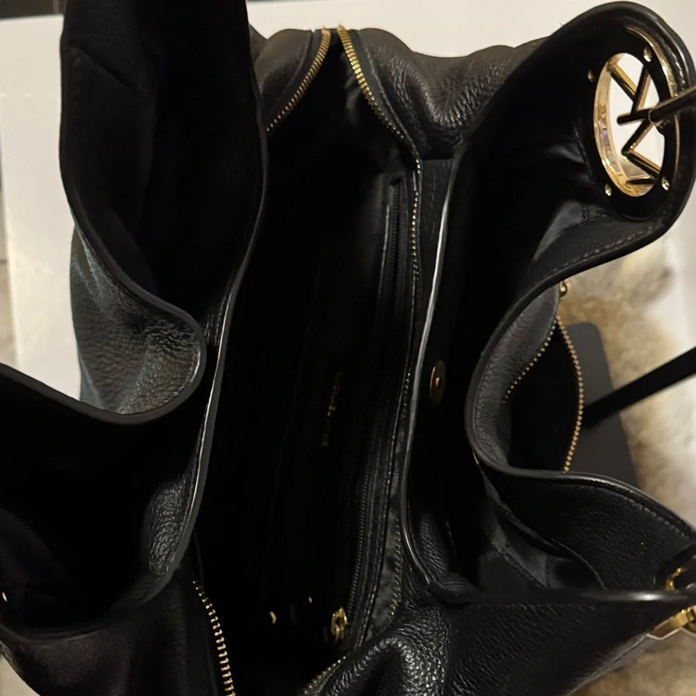 Michael Kors Black Pebbled Leather Hobo with Gold Chain Detail - Picture 2 of 4